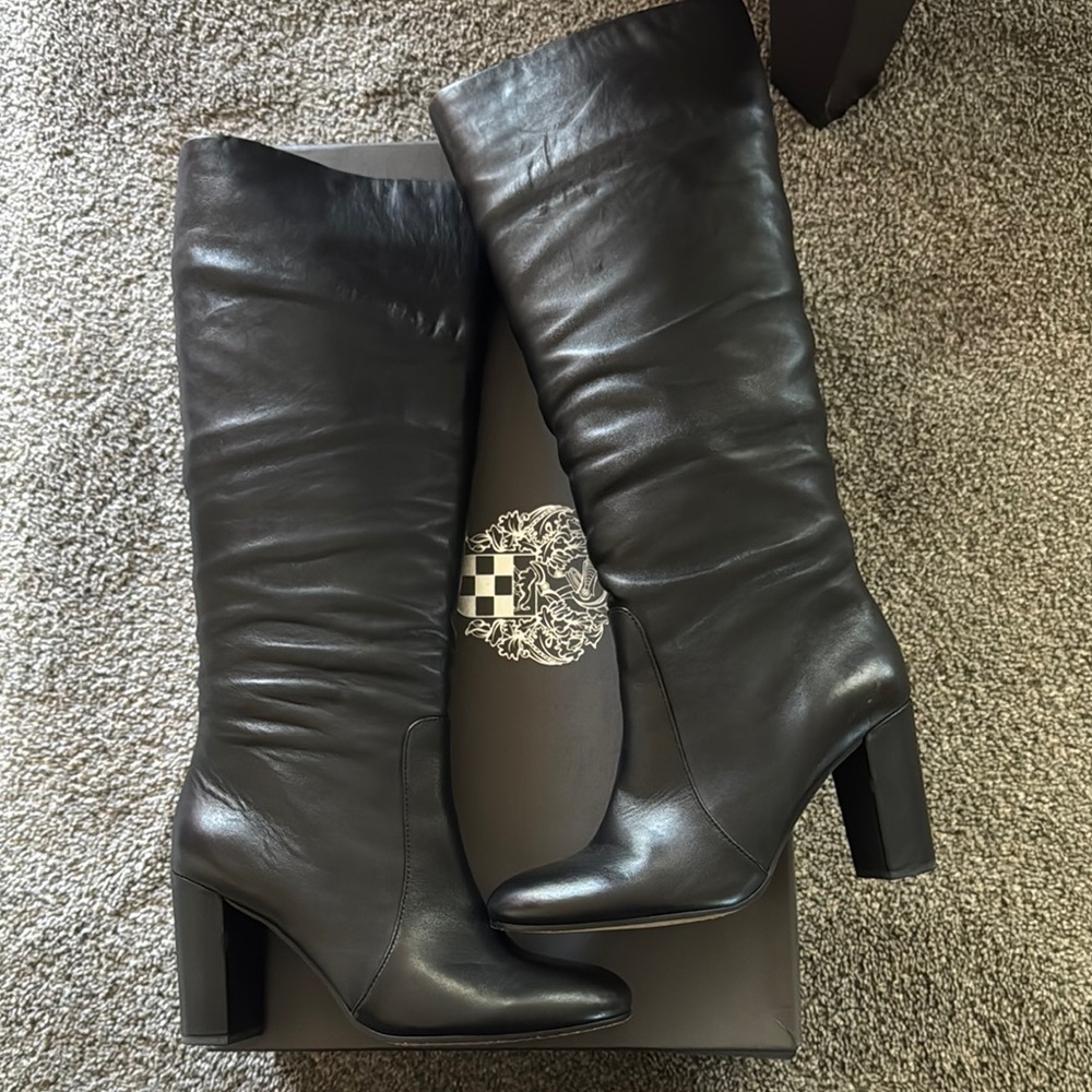 Vince Camuto Black Leather Knee-High Boots